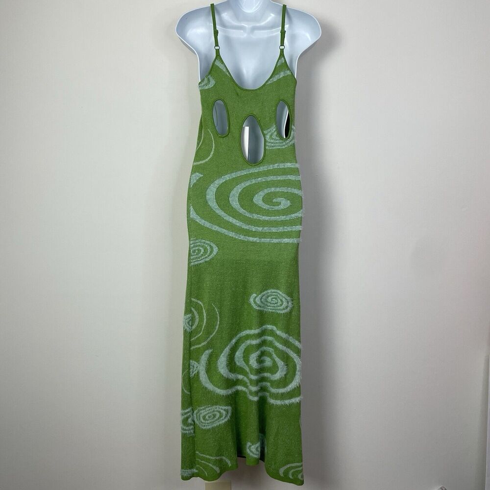 House of Sunny The Galaxy Hockney Knit Midi Slip Cut‎ Out Dress Grass Green US 4 - Picture 5 of 14